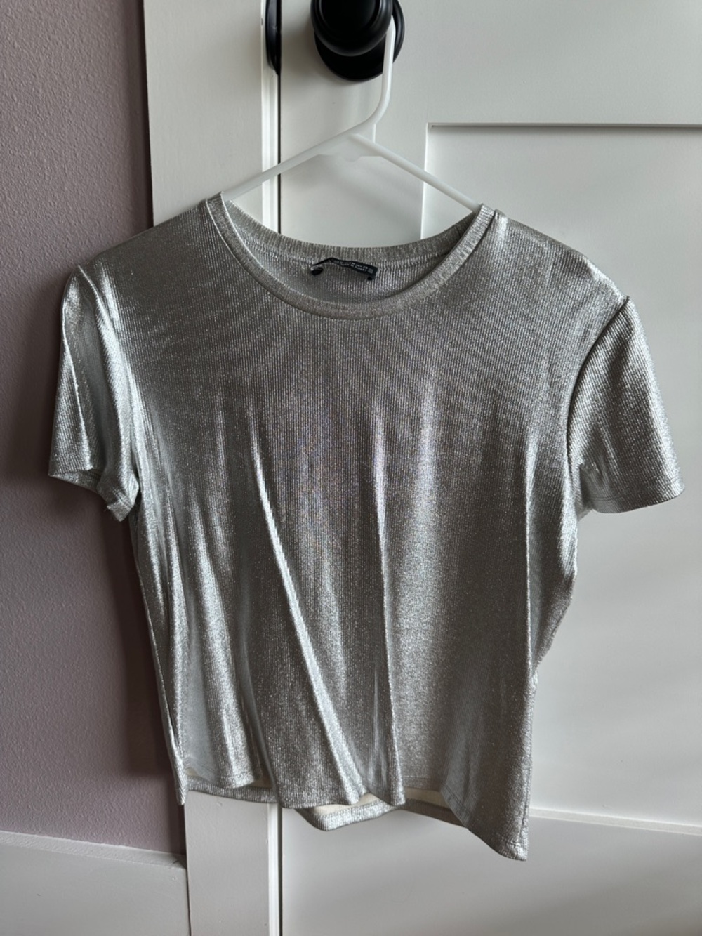 Zara Metallic Silver Short Sleeve Tee